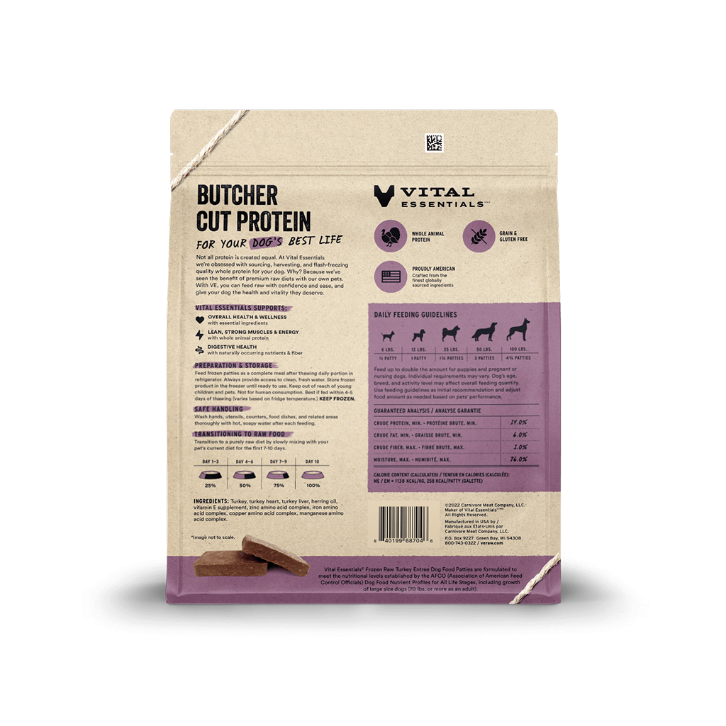Vital Essentials Frozen Raw Turkey Entree Dog Food Patties, 6-lbs image number null