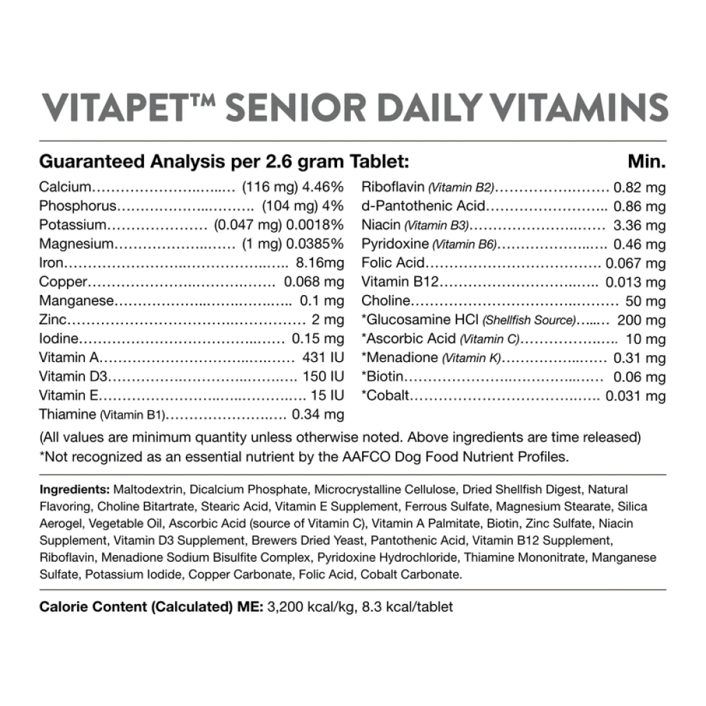 Naturvet Vitapet Senior Daily Vitamins Plus Glucosamine For Dogs, 60 Count Time Release, Chewable Tablets, Made In The USA image number null