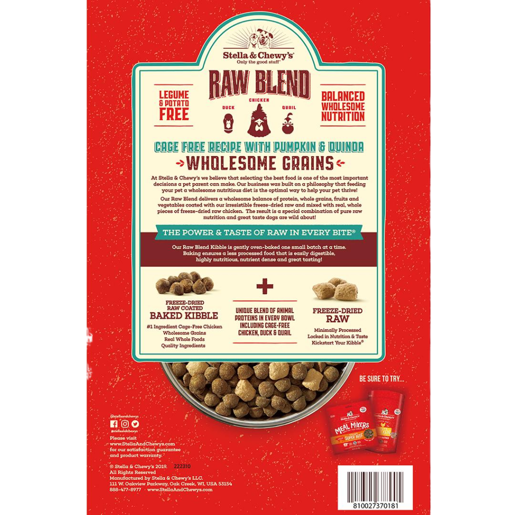 Stella & Chewy's Dog Raw Blend Kibble With Wholesome Grains, Cage Free Recipe, 22-lb image number null