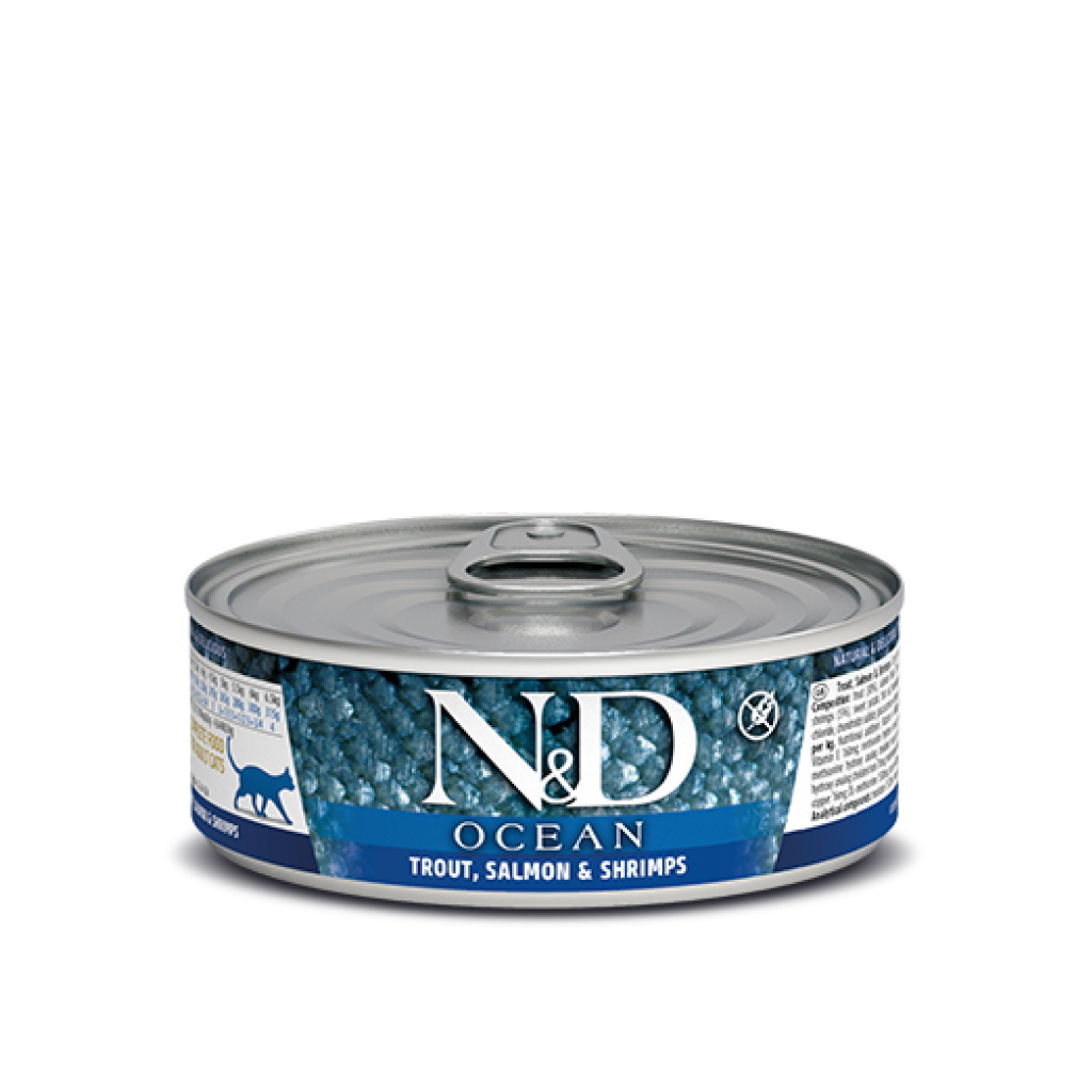 Farmina N&D Ocean Trout, Salmon & Shrimp Stew Wet Food Cat Can, 2.5-oz image number null