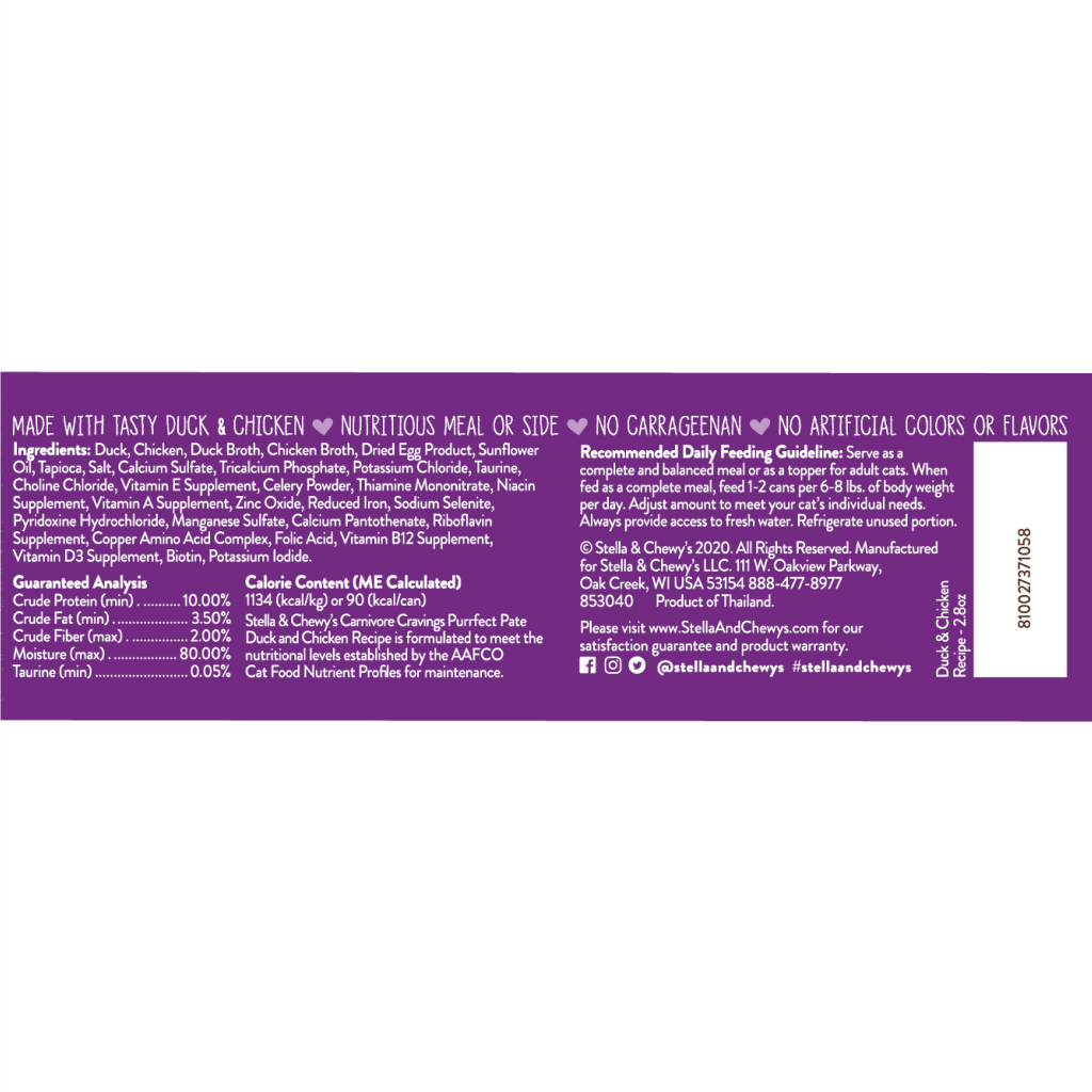 Stella & Chewy's Carnivore Cravings Purrfect Pate Duck & Chicken Pate Recipe in Broth Cat Can, 2.8-oz image number null