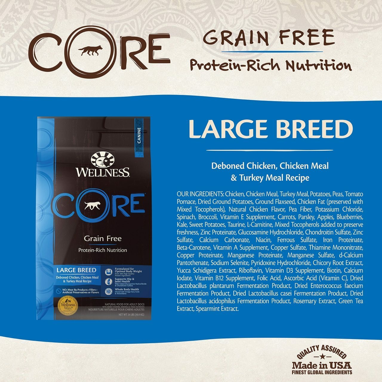 Wellness Core Natural Grain Free Dry Dog Food, Large Breed, 24-lb Bag image number null