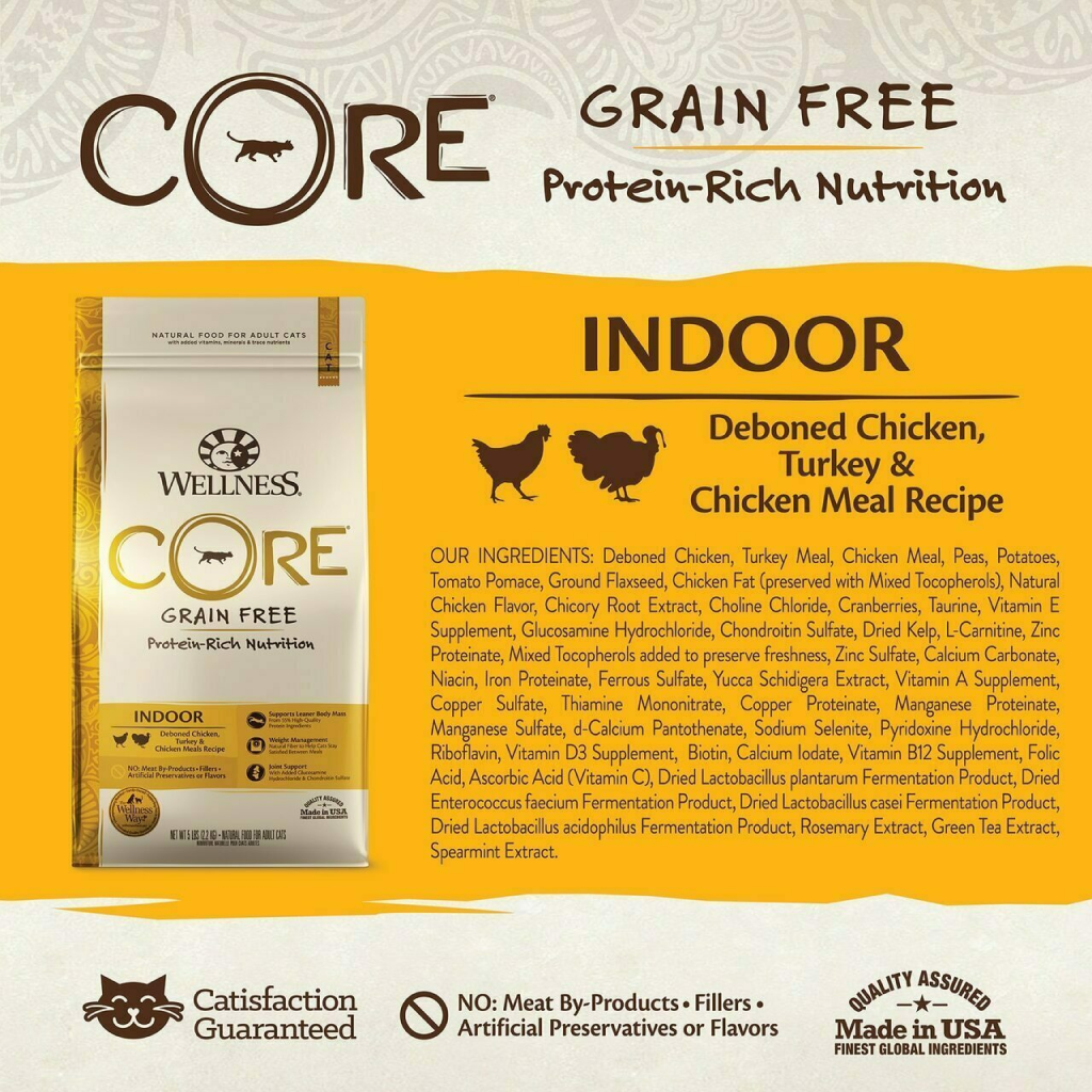 Wellness Core Natural Grain Free Dry Cat Food, Indoor Chicken & Turkey Recipe image number null