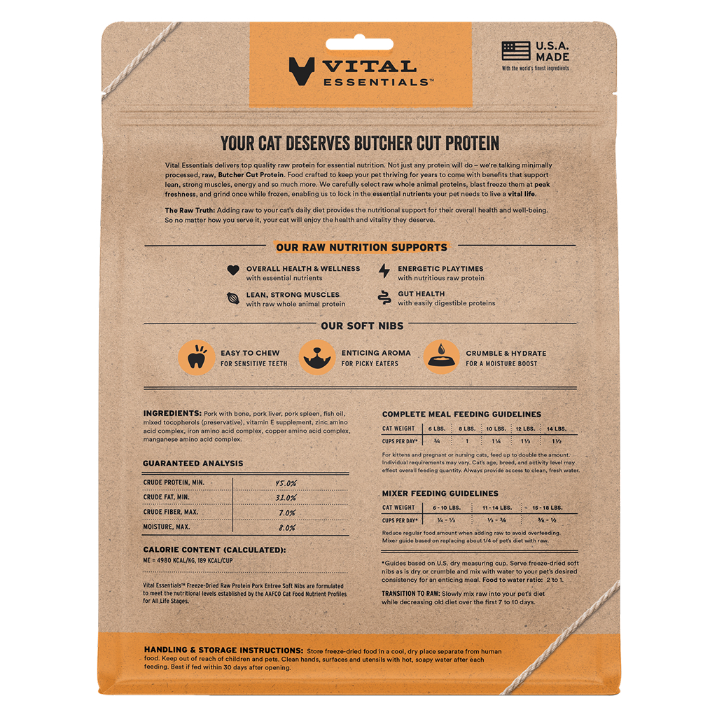 Vital Essentials Freeze-Dried Raw Pork Entree & Mixer Cat Food Soft Nibs, 12-oz image number null
