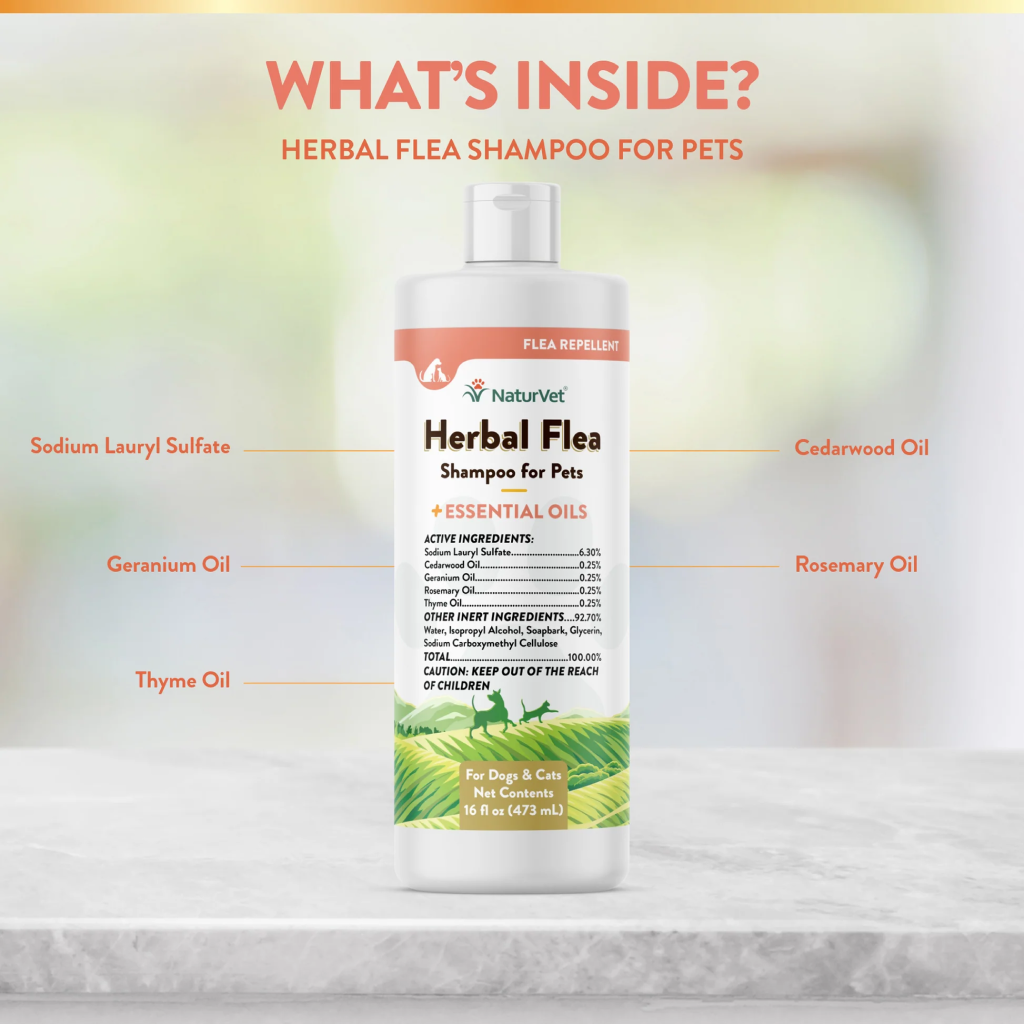 Naturvet Herbal Flea Shampoo With Essential Oils For Dogs And Cats, 16-oz Liquid, Made In The USA image number null