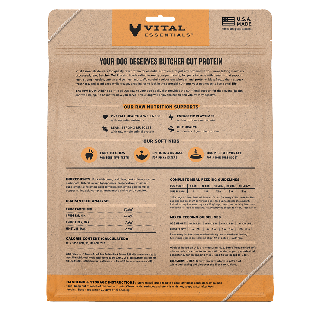 Vital Essentials Freeze-Dried Raw Pork Entree & Mixer Dog Food Soft Nibs, 14-oz image number null