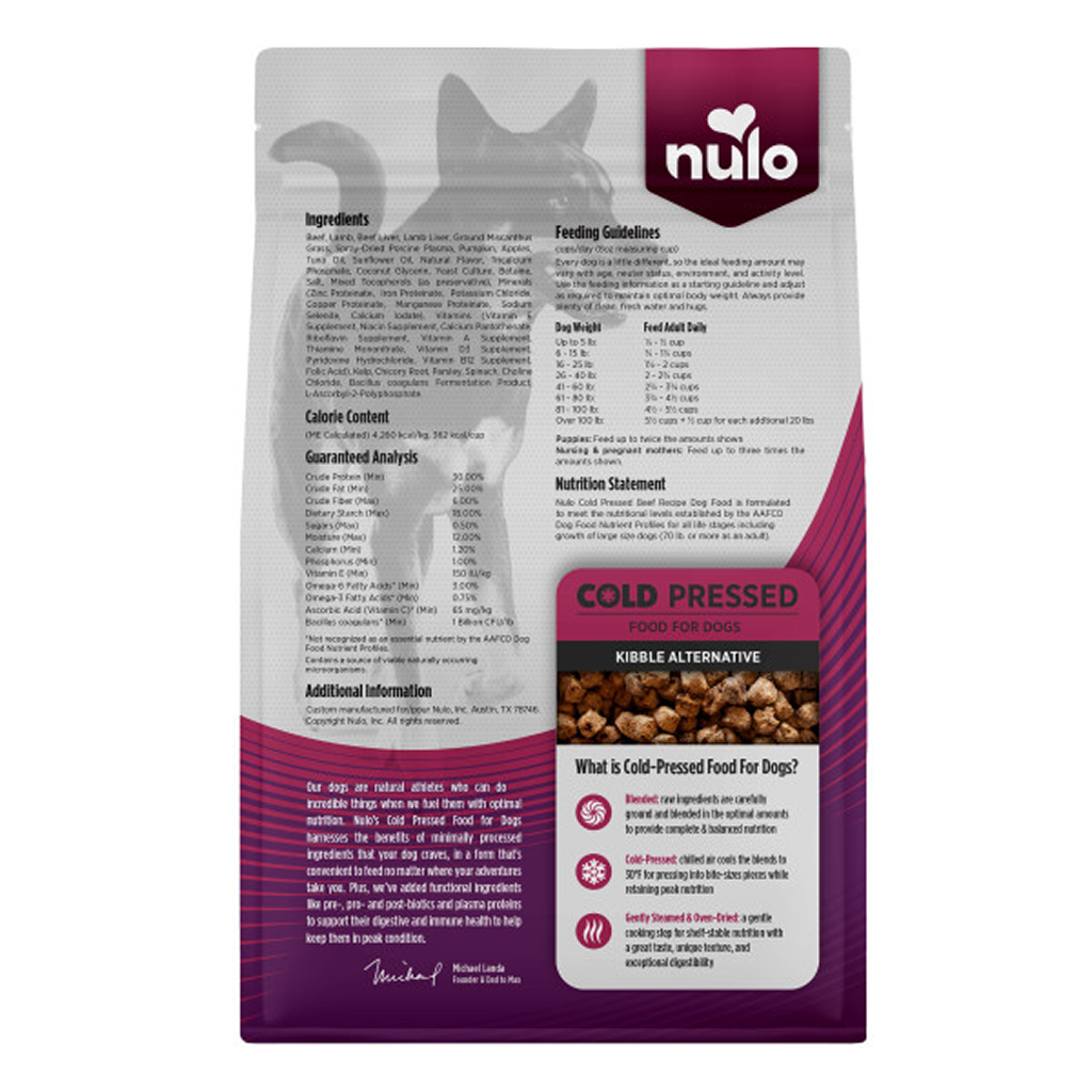 Nulo Cold Pressed Beef Recipe Grain-Free Puppy & Adult Dry Dog Food, 4LB Bag image number null
