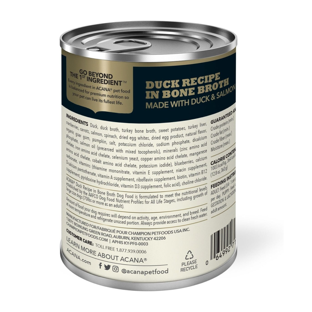 ACANA Premium Chunks Wet Dog Food Duck Recipe in Bone Broth, 12.8-oz image number null