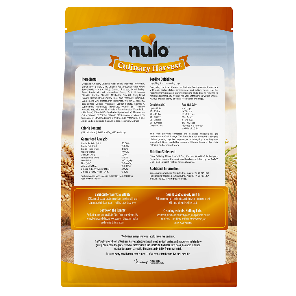 Nulo Dog Culinary Harvest Chicken & Whitefish Dry food, 4-lb image number null