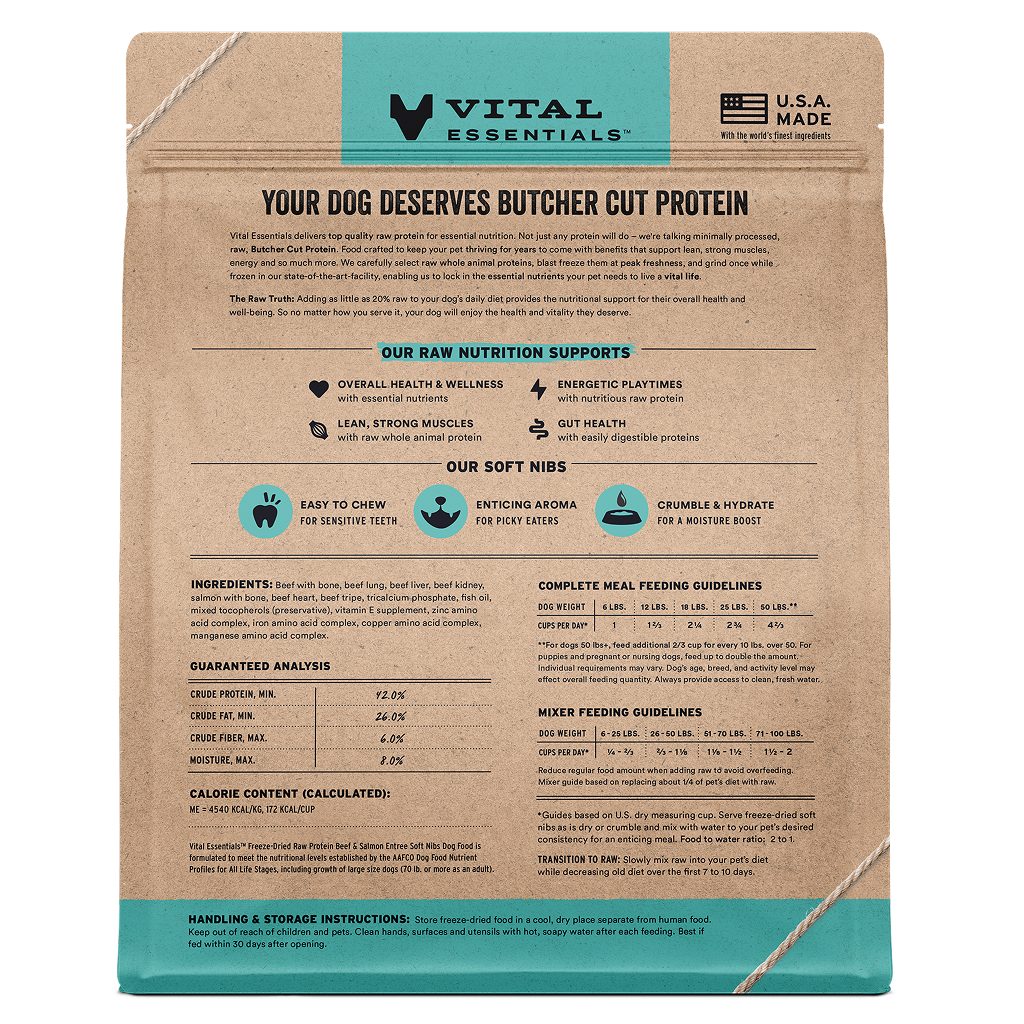 Vital Essentials Freeze-Dried Raw Beef & Salmon Entree & Mixer Dog Food Soft Nibs, 3-lbs image number null