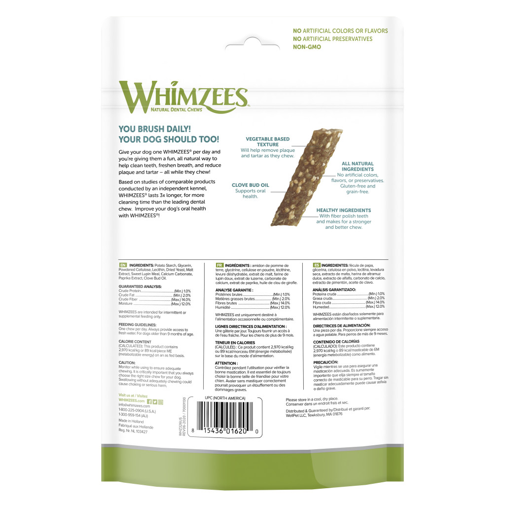 Whimzees Dog Veggie Strip Natural Dental Chews, Medium image number null