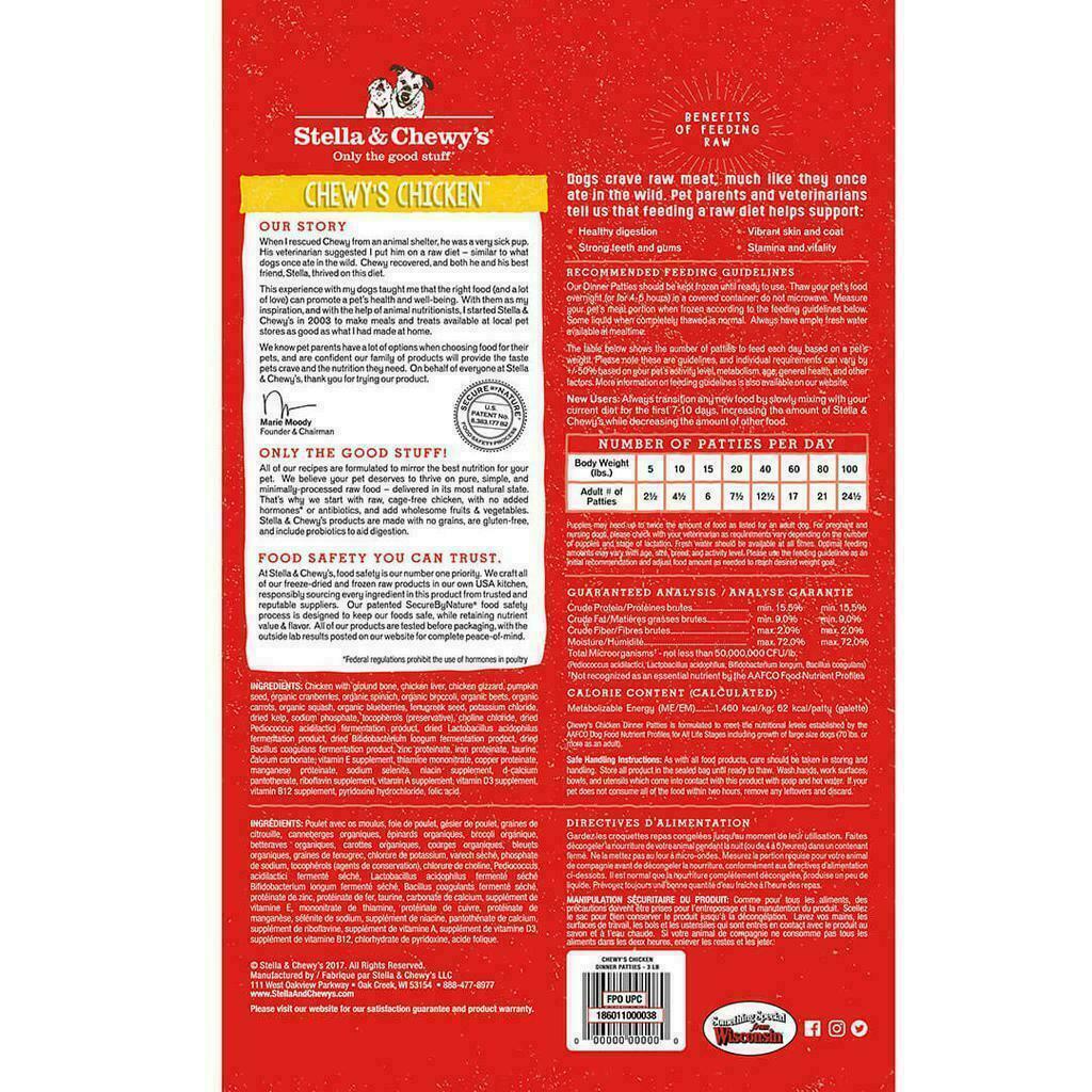 Frozen Stella & Chewy's Dog Frozen Raw, Chewy's Chicken Dinner Patties, 3-lb image number null