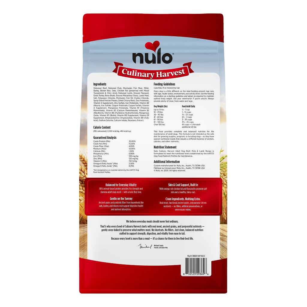 Nulo Dog Culinary Harvest Beef, Pork & Lamb Dry food, 20-lb image number null