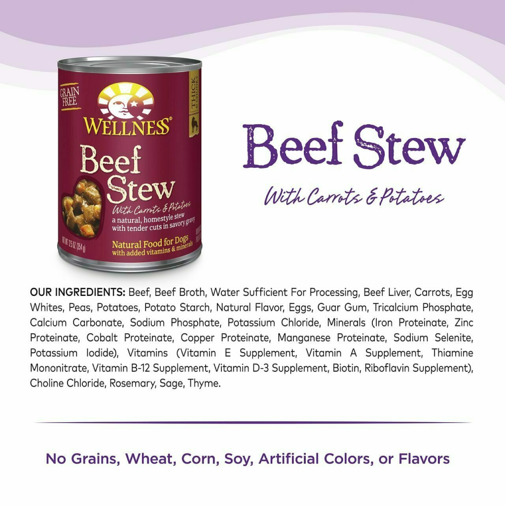 Wellness Thick & Chunky Natural Grain Free Canned Dog Food, Beef Stew, 12.5-oz Can image number null