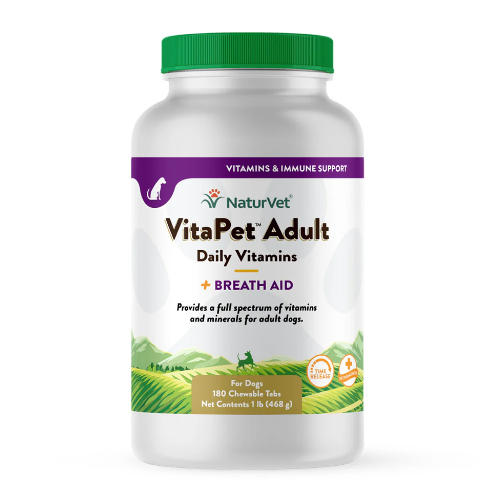 Naturvet Vitapet Adult Daily Vitamins Plus Breath Aid Dog Multivitamin Supplement, Chewable Tablets Time Release, Made In The USA, 180 Count image number null