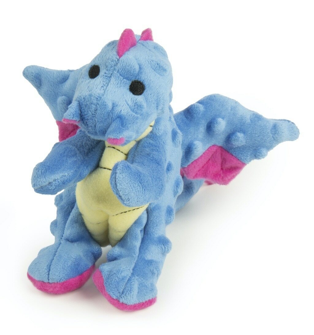 Godog Dragons   With Chew Guard Technology Durable Plush Squeaker Dog Toy, Periwinkle. Small image number null