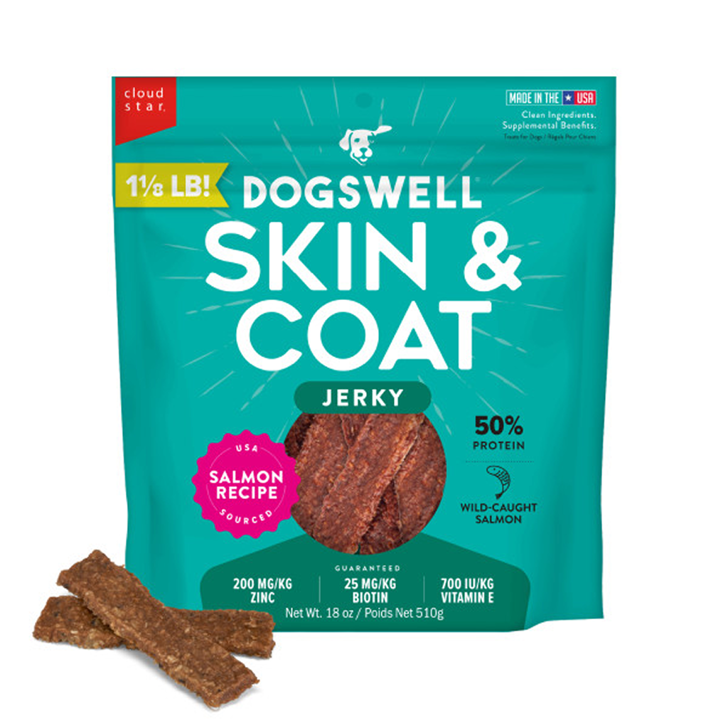 Dogswell Skin & Coat Jerky Dog Treats Salmon, 18-oz image number null