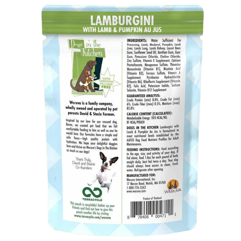 Weruva Dogs In The Kitchen, Lamburgini With Lamb & Pumpkin Au Jus Dog Food, 2.8-oz Pouch image number null