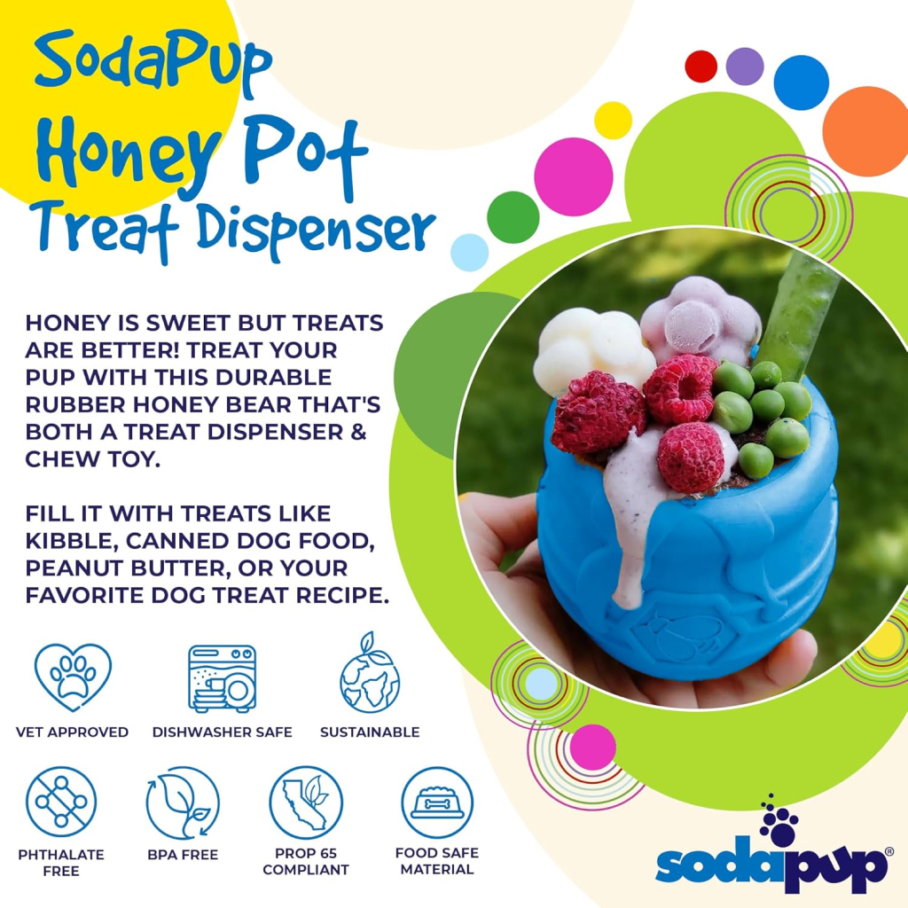 Sodapup Large Honey Pot Treat Dispenser & Enrichment Cup, Blue image number null