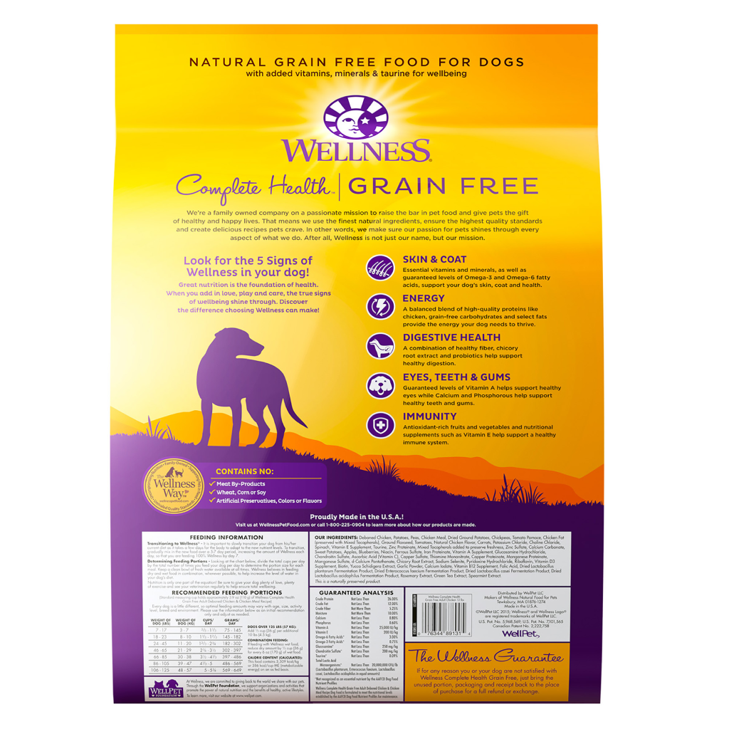 Wellness Complete Health Natural Grain Free Dry Dog Food, Chicken, 12-lb image number null