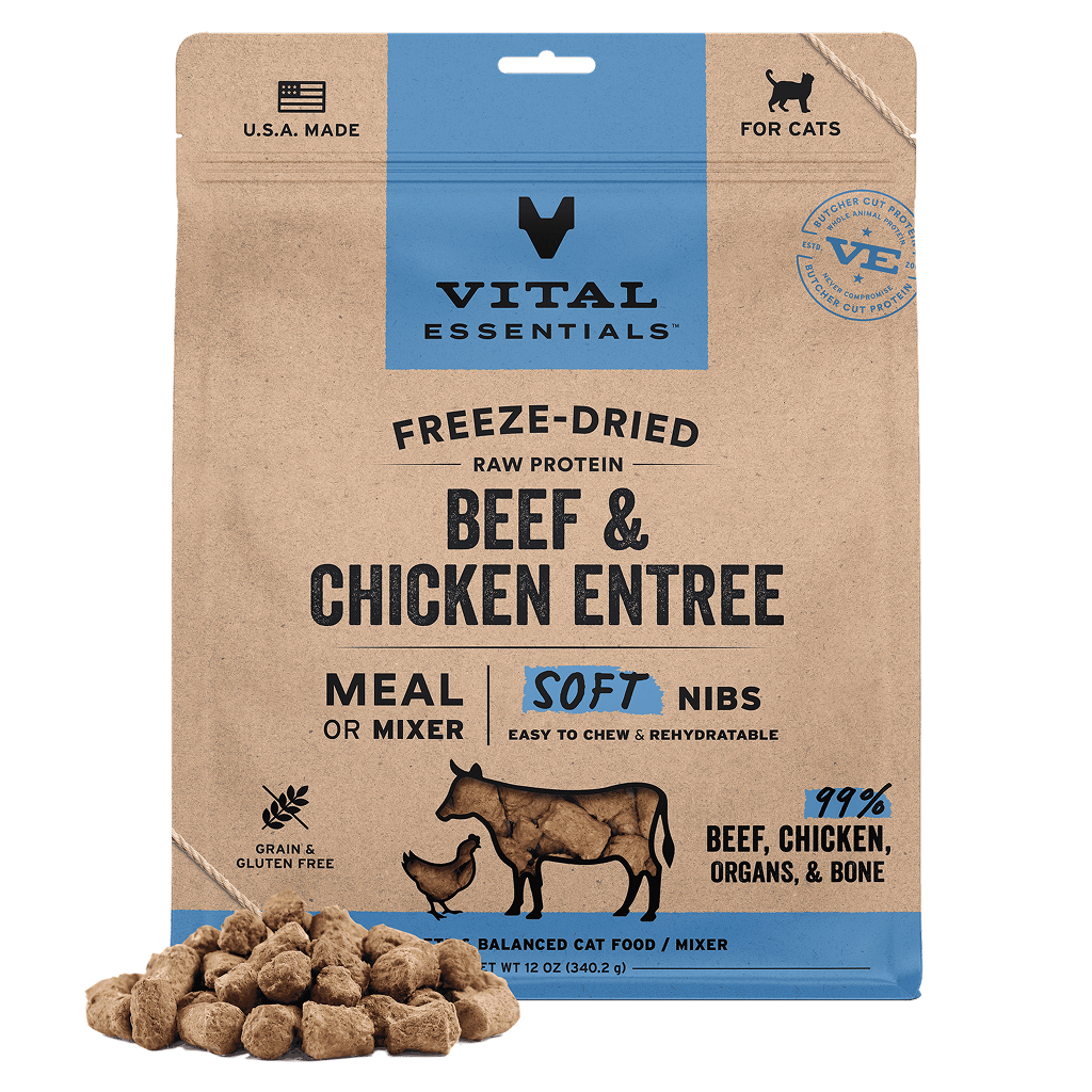 Vital Essentials Freeze-Dried Raw Beef & Chicken Entree & Mixer Cat Food Soft Nibs, 12-oz image number null