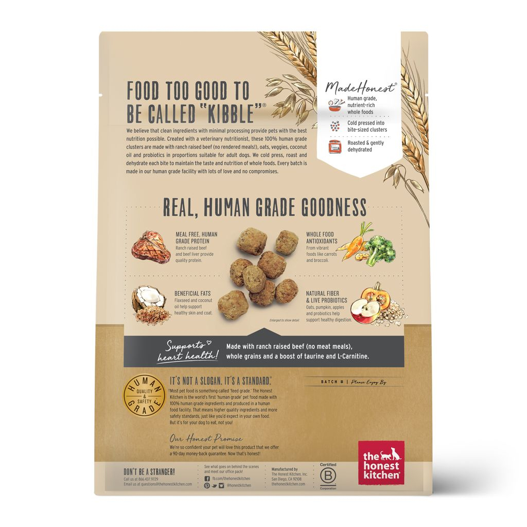 The Honest Kitchen Whole Grain Beef & Oat Whole Food Clusters Dry Dog Food, 1-lb image number null