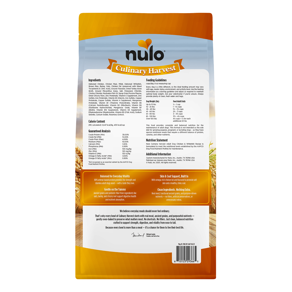 Nulo Dog Culinary Harvest Chicken & Whitefish Dry food, 20-lb image number null