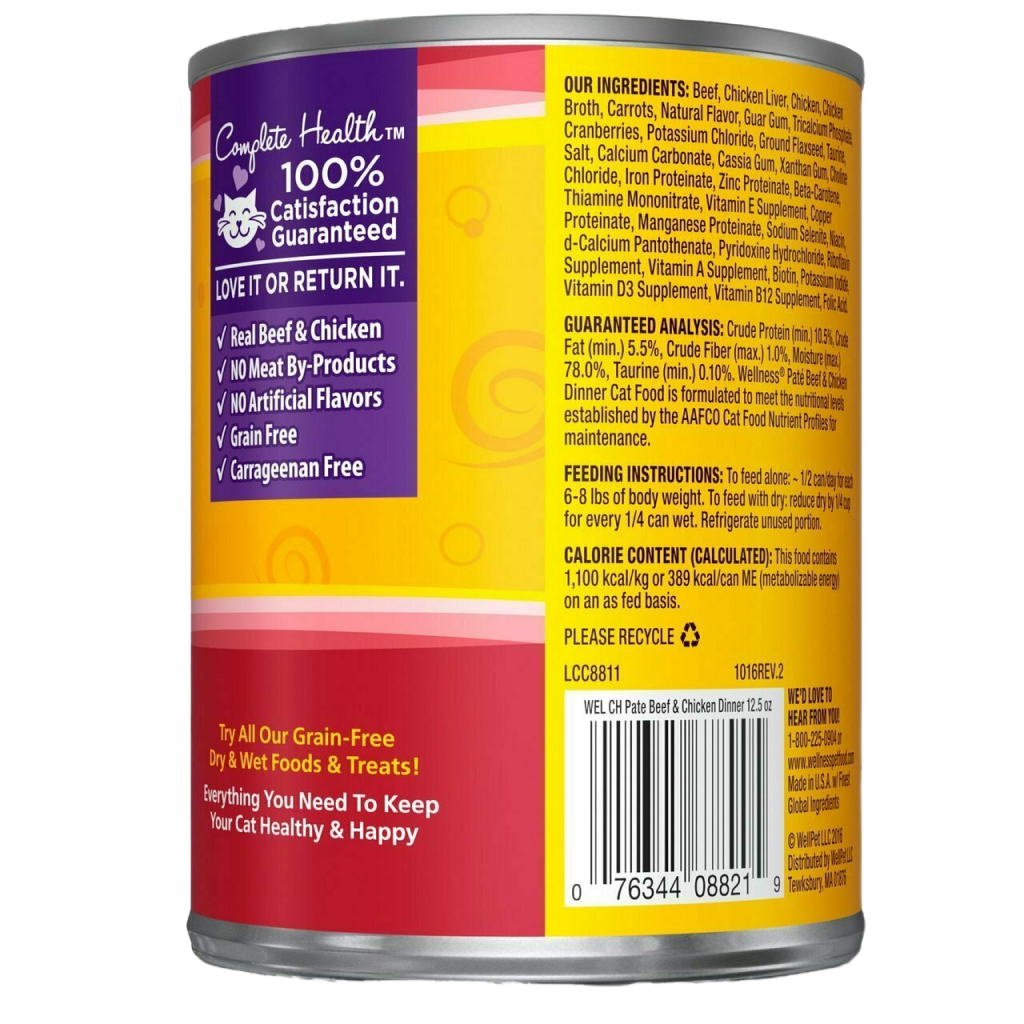 Wellness Complete Health Natural Grain Free Wet Canned Cat Food, Beef & Chicken image number null