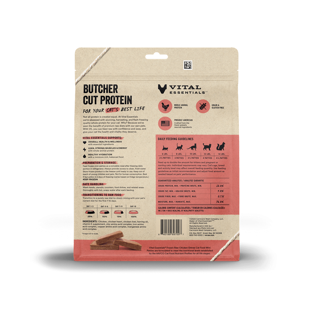 Vital Essentials Frozen Raw Chicken Entree Mini Patties Cat Food, 28-oz image number null