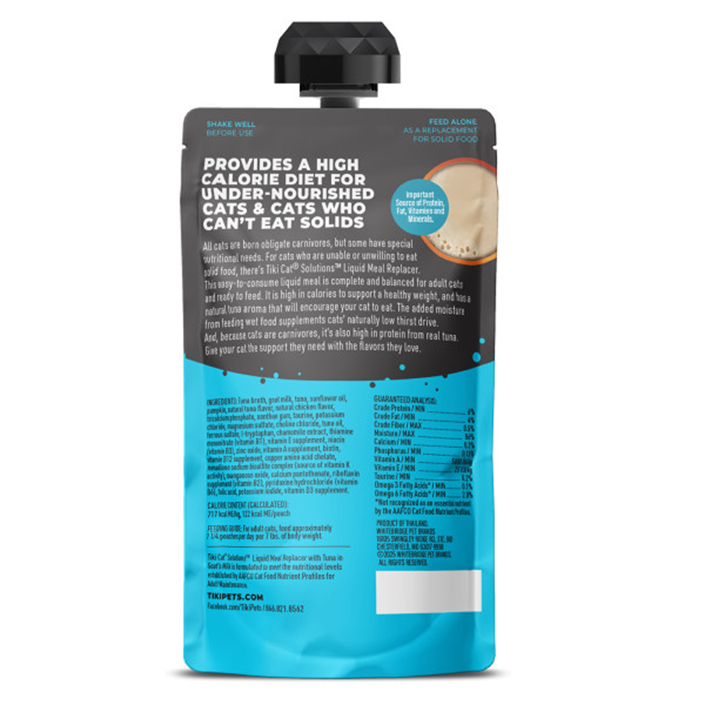 Tiki Cat Solutions Wet Cat Food Tuna & Goat Milk, Liquid Meal Replacer, 6-oz image number null