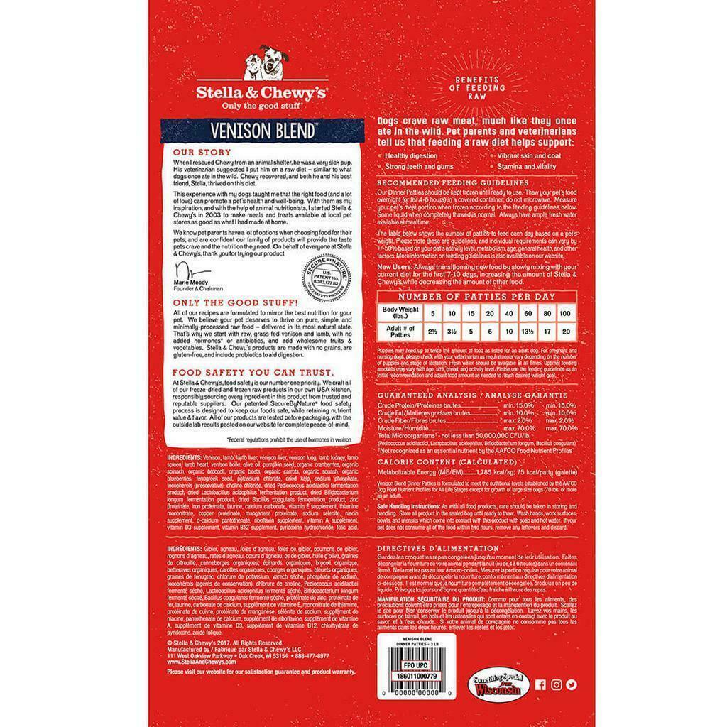 Frozen Stella & Chewy's Dog Frozen Raw, Venison Blend Dinner Patties, 6-lb image number null