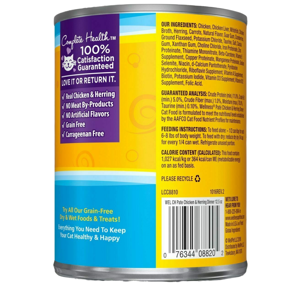 Wellness Complete Health Natural Grain Free Wet Canned Cat Food, Chicken & Herring image number null