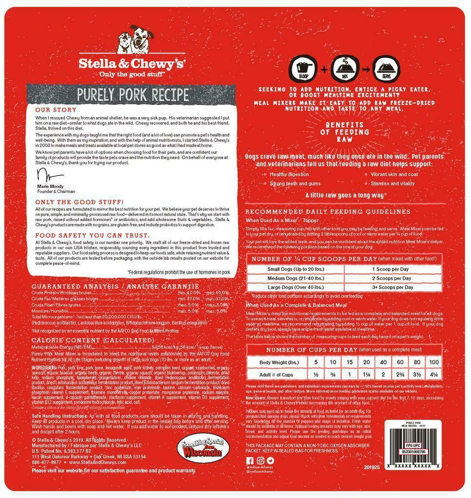 Stella & Chewy's Dog Freeze-Dried Raw, Purely Pork Meal Mixers, 18-oz image number null
