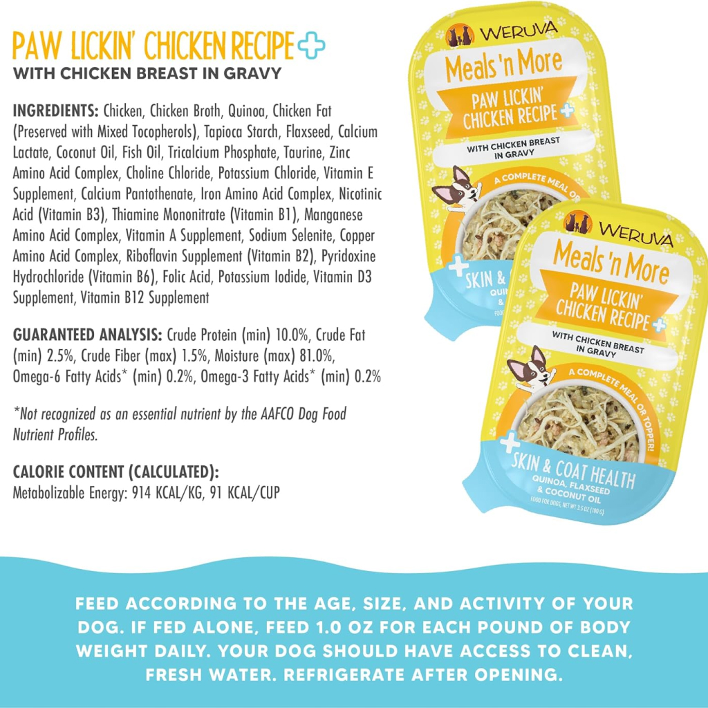 Weruva Meals 'n More Paw Lickin' Chicken Recipe Plus Skin & Coat Health Wet Dog Food Cup, 3.5-oz image number null