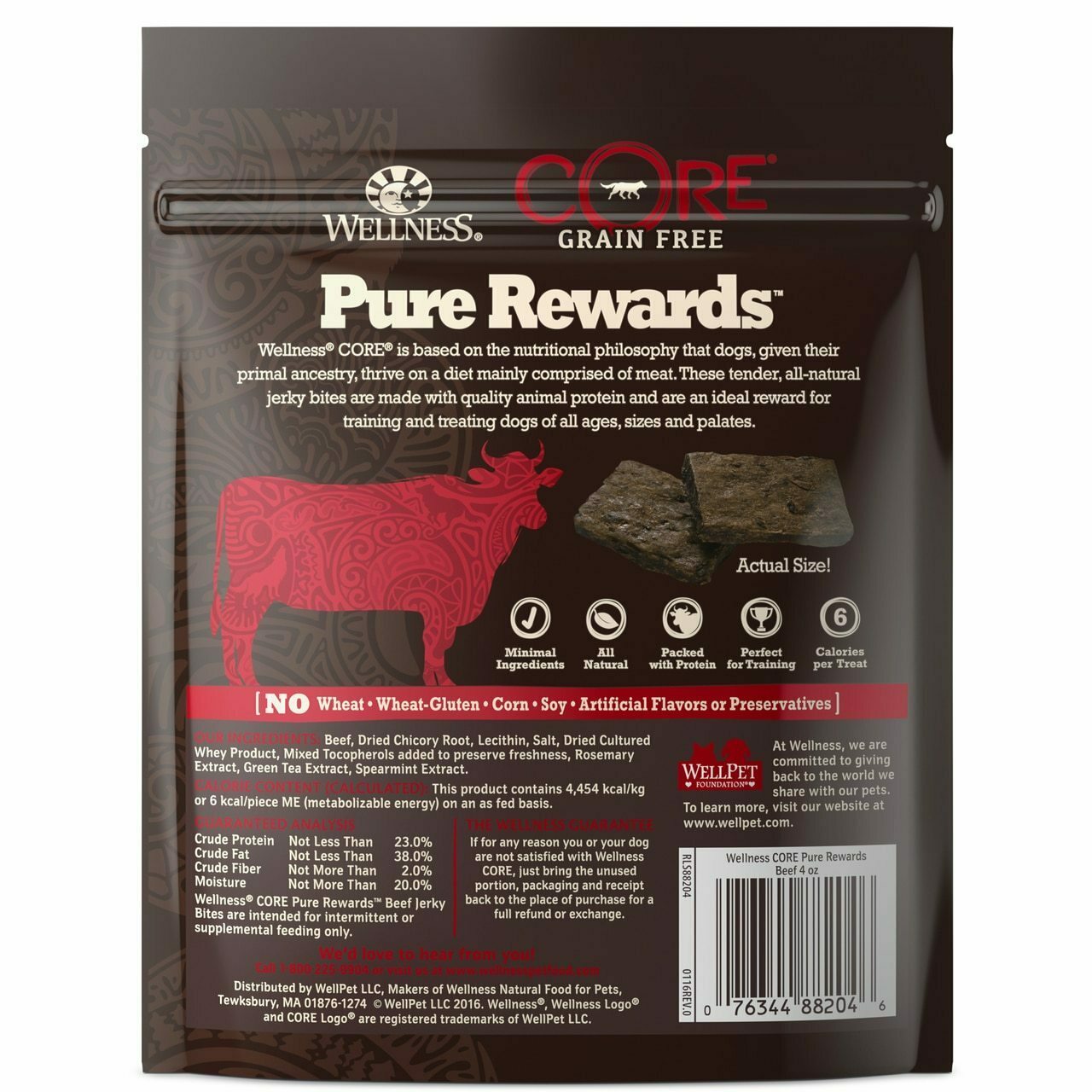 Wellness Core Pure Rewards Natural Grain Free Jerky Bites Dog Treats, Beef Recipe, 4-oz Bag image number null