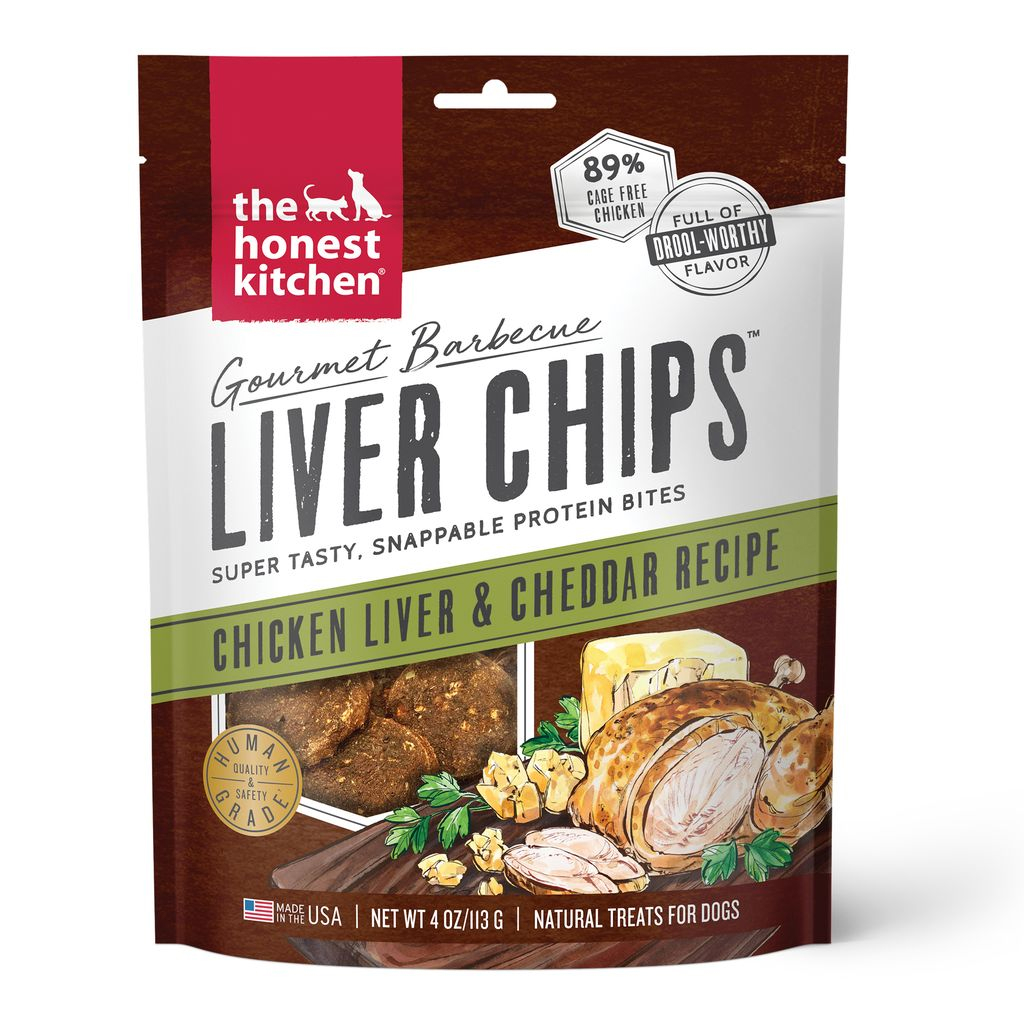 The Honest Kitchen Gourmet Barbecue Chicken Liver & Cheddar Recipe Liver Chips Dog Treat, 4-oz image number null