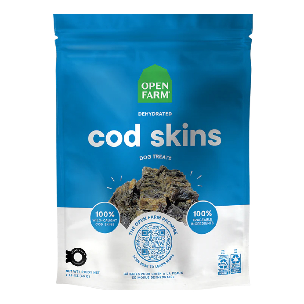 Open Farm Dehydrated Cod Skins Dog Treat Bag, 2.25-oz image number null