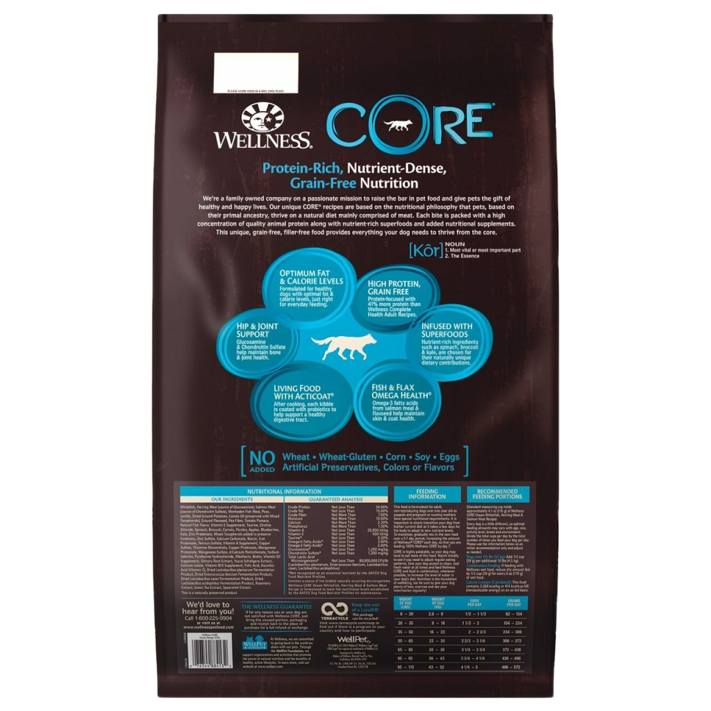 Wellness Core Natural Grain Free Dry Dog Food, Ocean Whitefish, Herring & Salmon image number null