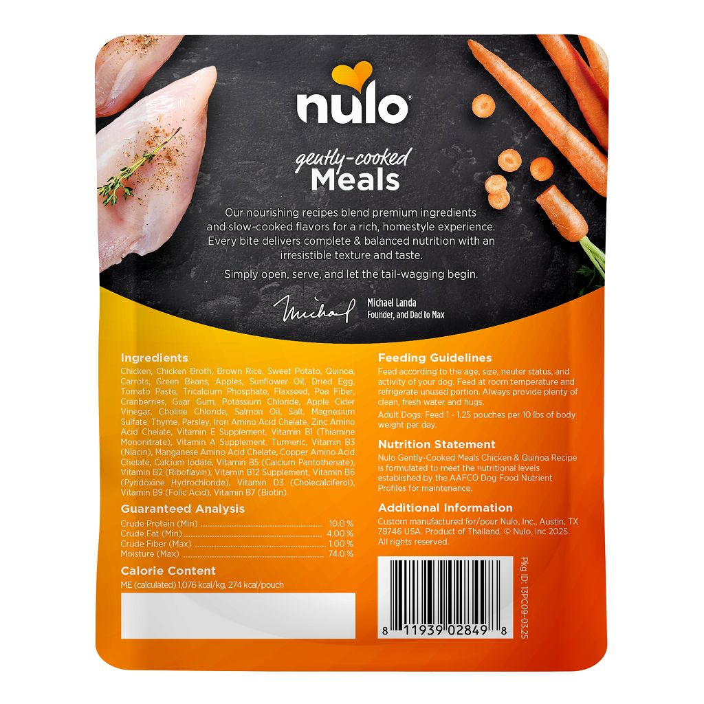 Nulo Dog Gently-Cooked Meals Chicken & Quinoa Pouch, 9-oz image number null