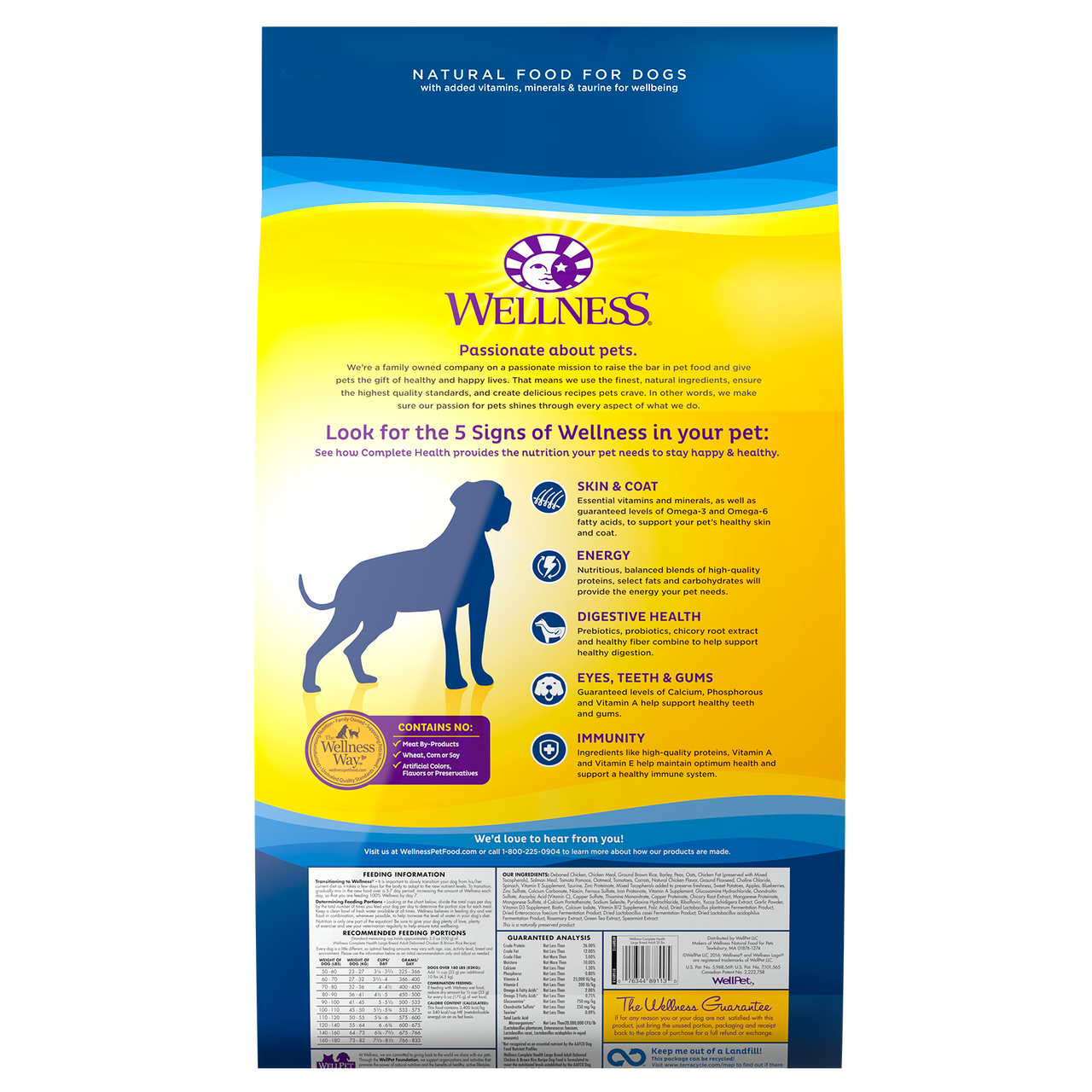 Wellness Complete Health Natural Dry Large Breed Dog Food, Chicken & Rice, 30-lb Bag image number null