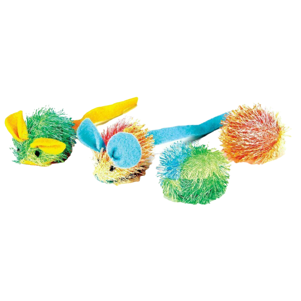 Stringy Mice And Ball Cat Toys 4-Pack image number null