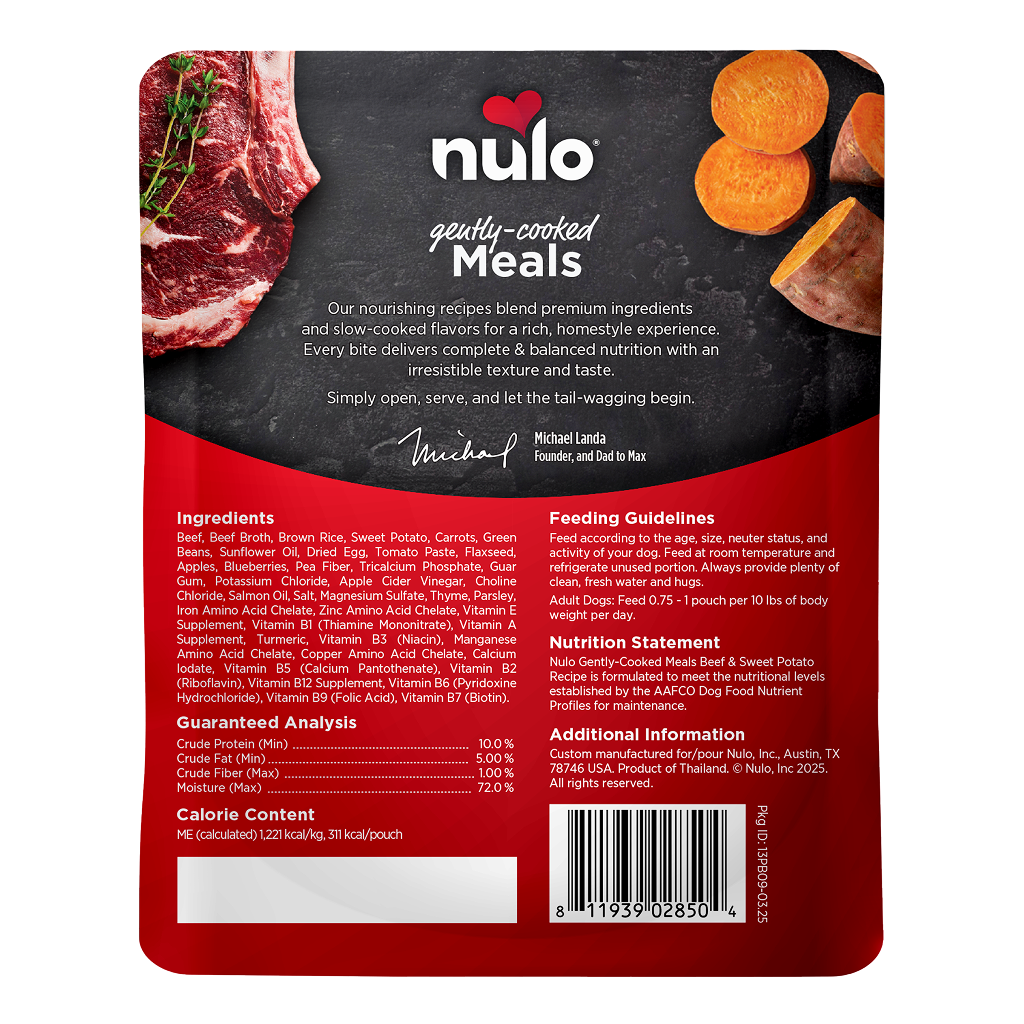 Nulo Dog Gently-Cooked Meals Beef & Sweet Potato Pouch, 9-oz image number null