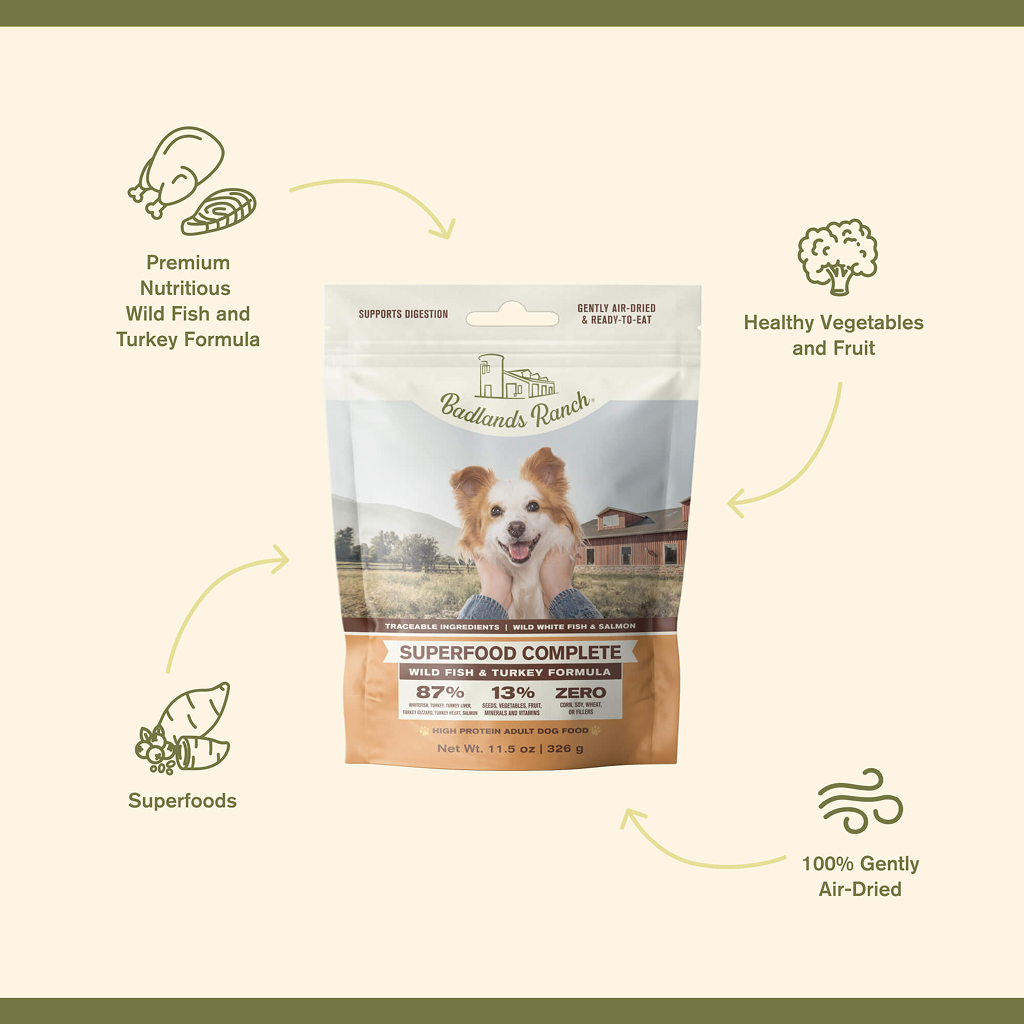 Badlands Ranch Air- Dried Grain- Free Superfood Complete Wild Fish and Turkey Formula, 11.5-oz image number null