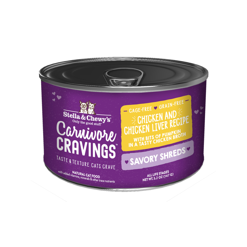 Stella & Chewy's Carnivore Cravings Savory Shreds Chicken & Chicken Liver Dinner in Broth Cat Can, 5.2-oz image number null