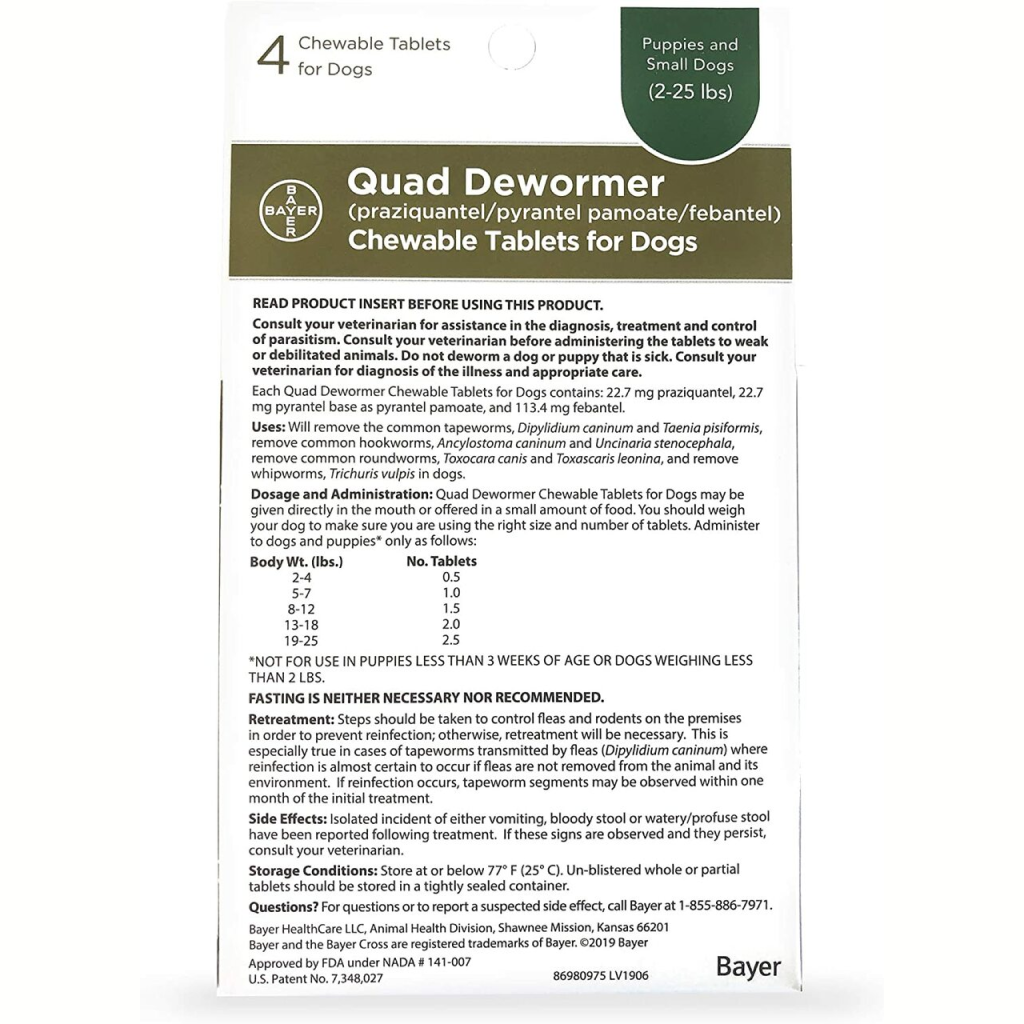 Quad Dewormer Tablets For Dogs 2-25-lb, 4 Pack image number null
