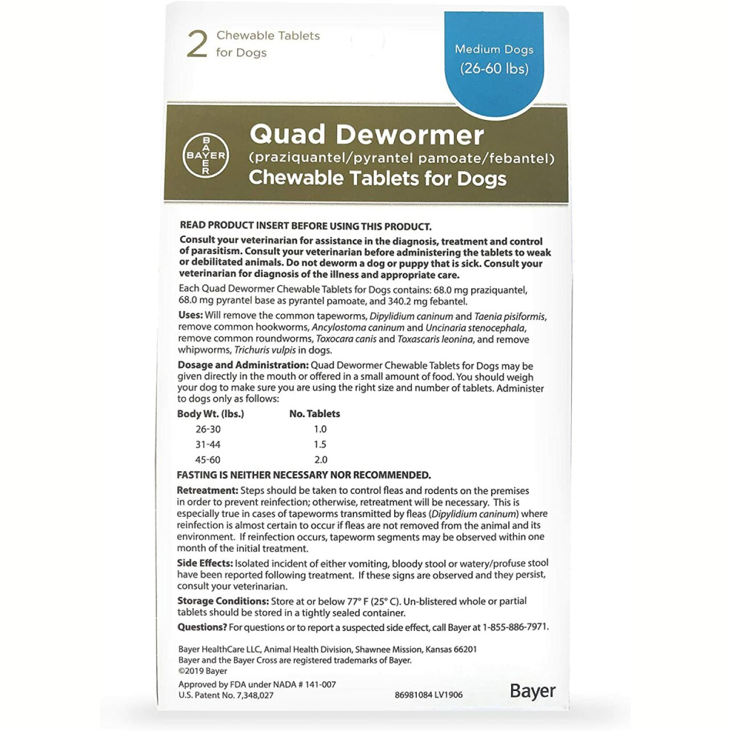 Quad Dewormer Tablets For Dogs 26-60-lb image number null