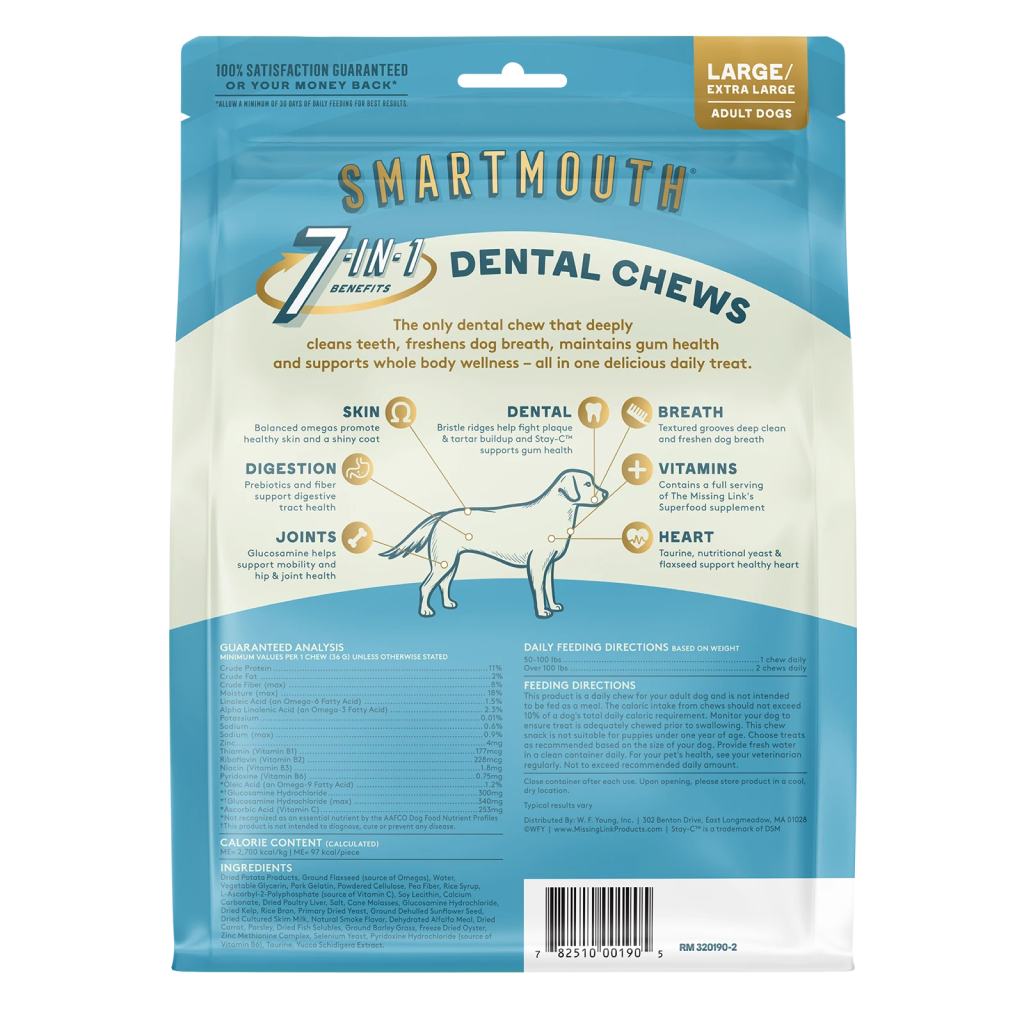 The Missing Link Smartmouth™ Dental Chews For Large/Extra Large Dogs 28 Count image number null