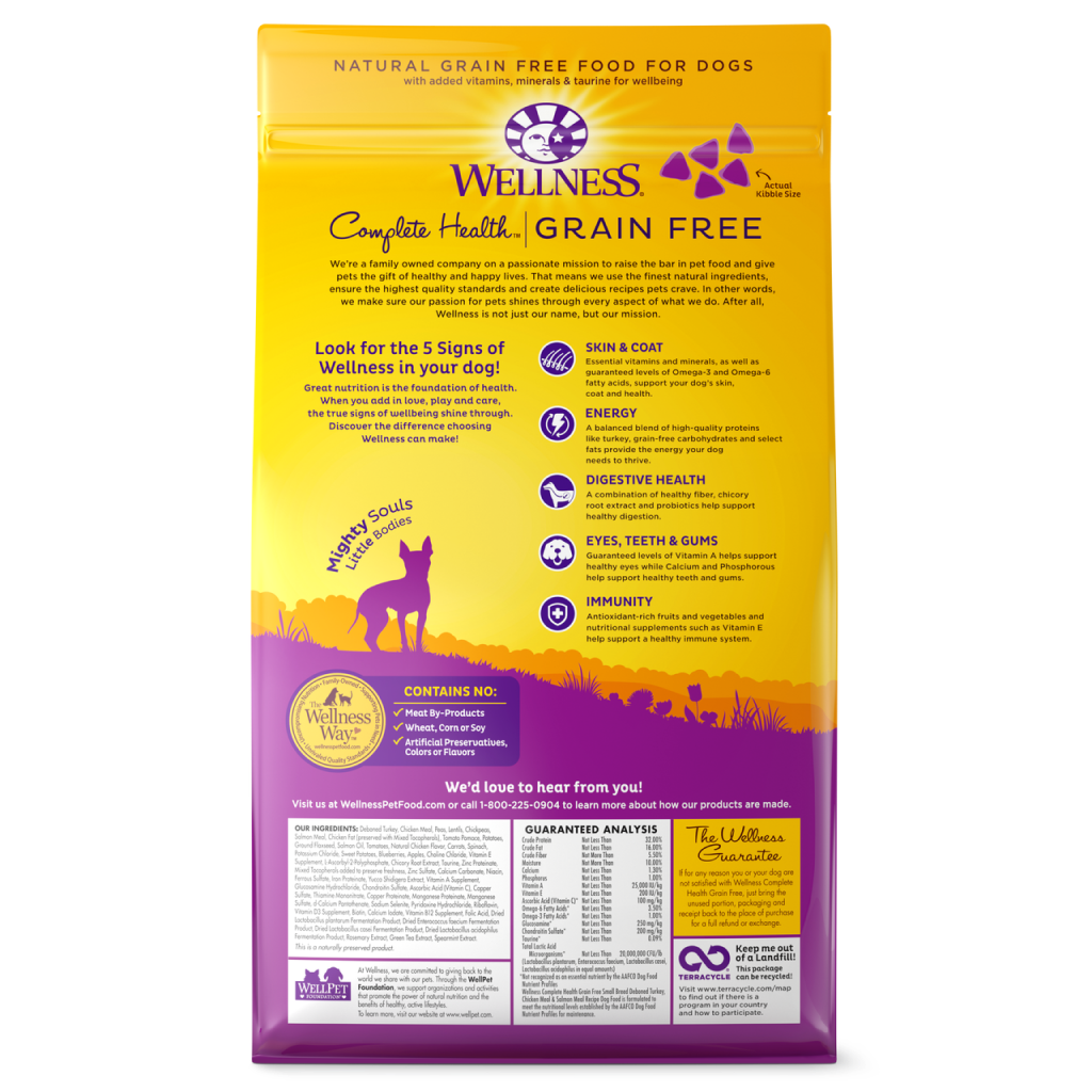 Wellness Complete Health Natural Grain Free Dry  Breed Dog Food, Turkey, Chicken & Salmon image number null