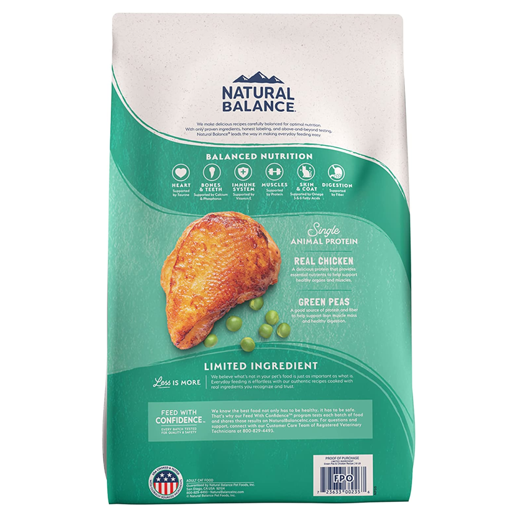 Natural Balance Limited Ingredient Diet Chicken & Green Pea Grain-Free Dry Adult Cat Food, 10-lb image number null