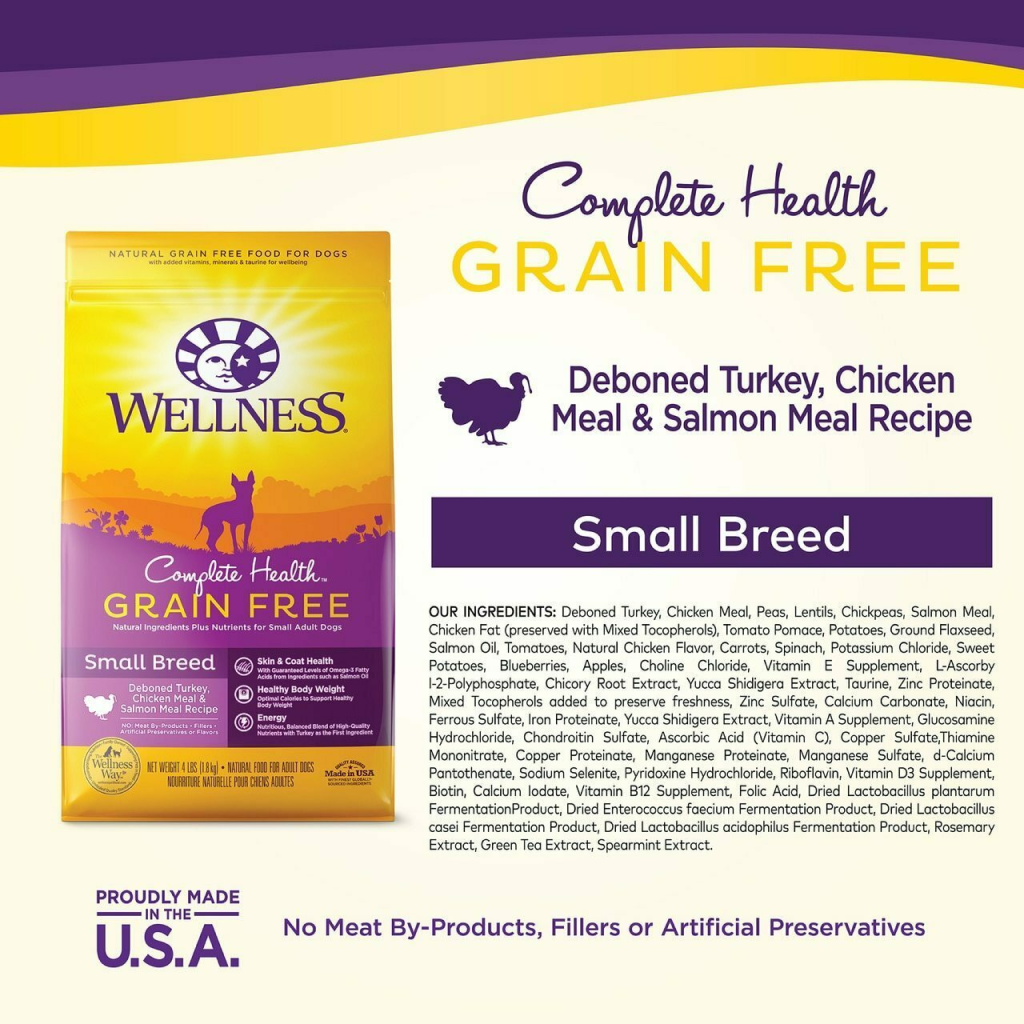 Wellness Complete Health Natural Grain Free Dry  Breed Dog Food, Turkey, Chicken & Salmon image number null